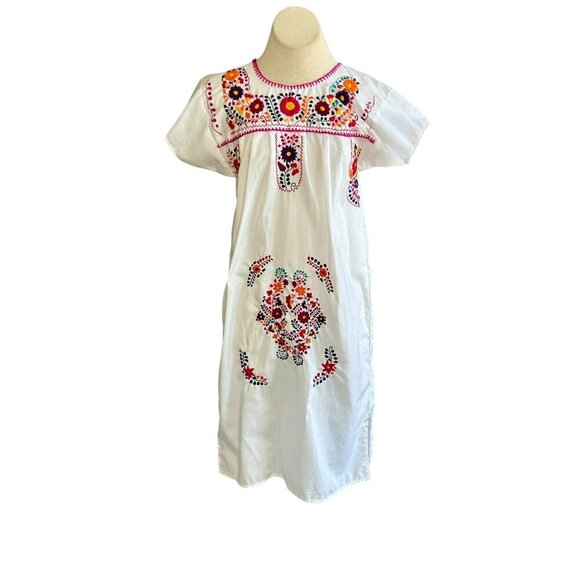 Vintage 80s Mexican Handmade Embroidered Peasant Dress - Picture 1 of 7